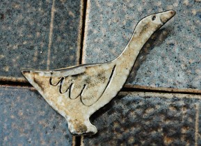 goose brooch, wood-fired salt-glaze