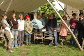 Students under canopy, Wobage Earthenware Slip